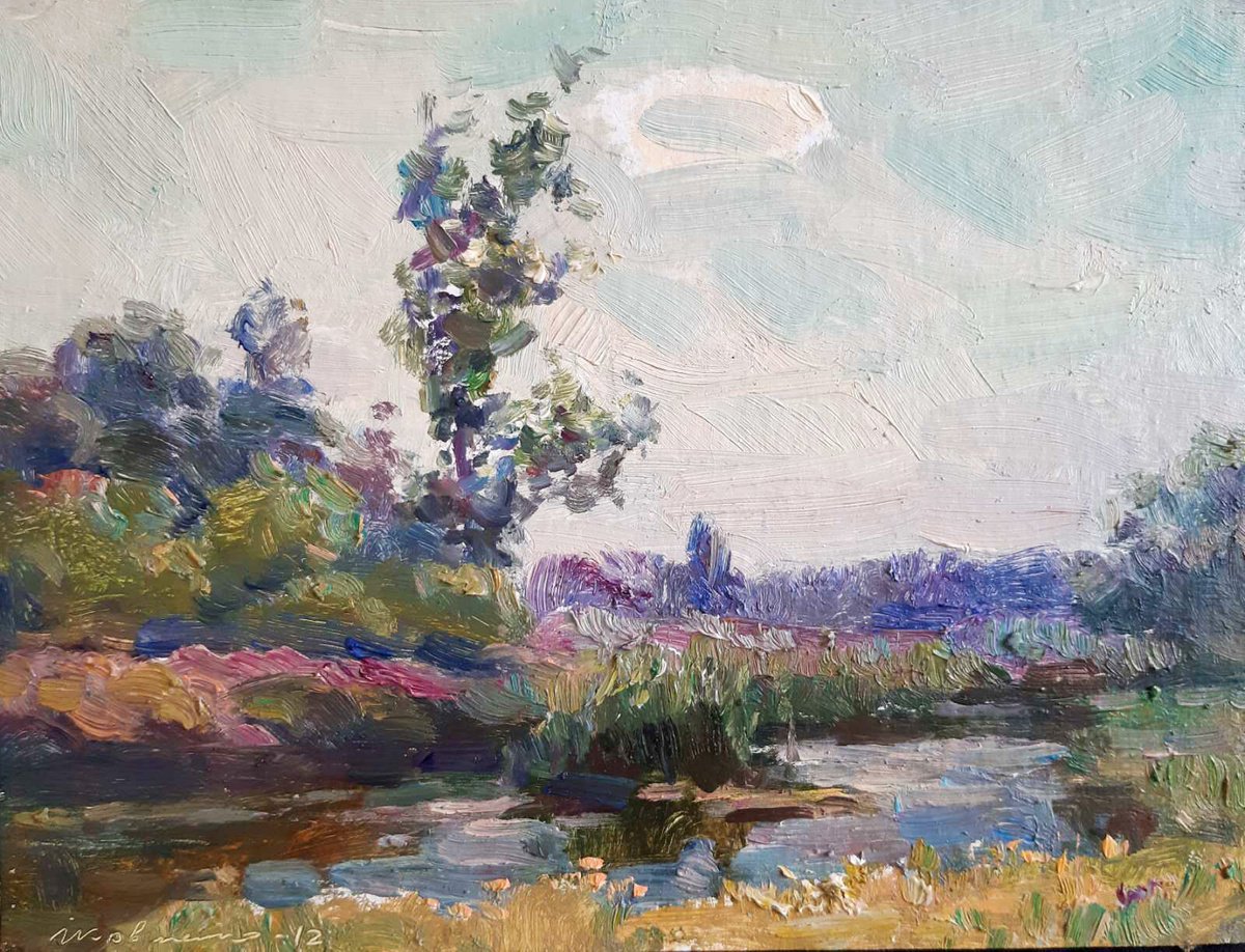 Photorealistic Landscape Oil Painting By Ivan Kovalenko, 9 X 7, River Landscape, Original Artwork