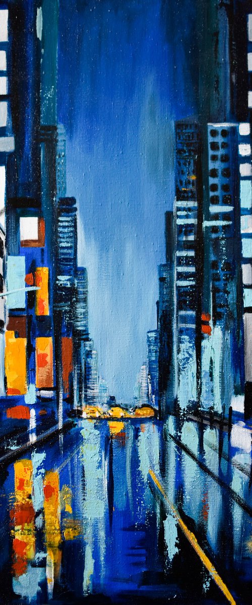 Night city in blue light by Elina Zelena