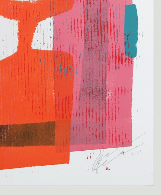 Abstract Family Portrait  - Art on paper - Pink & Orange - A2 42x59,4cm - Ronald Hunter 31J