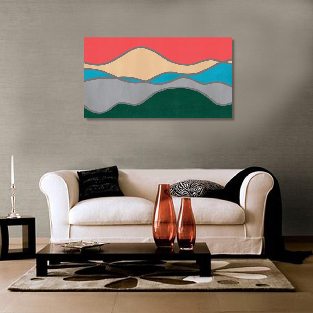 Abstract Landscape Acrylic Painting By Marina Krylova, 35 X 20", Abstract Landscape #18, Original Artwork