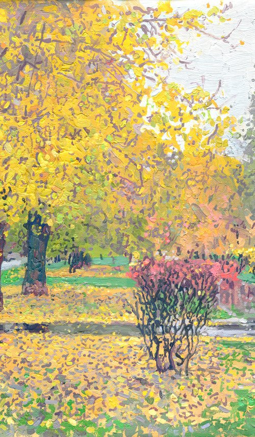 A boulevard in Maryino in the rain. October by Simon Kozhin