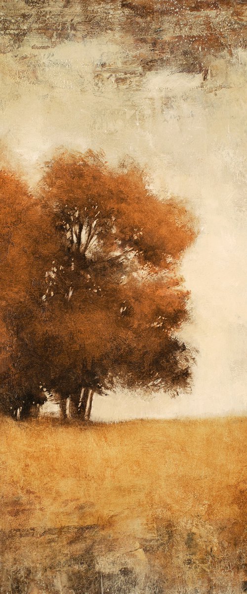 Autumn Oak Trees 221229, Tonal tree impressionist oil painting by Don Bishop