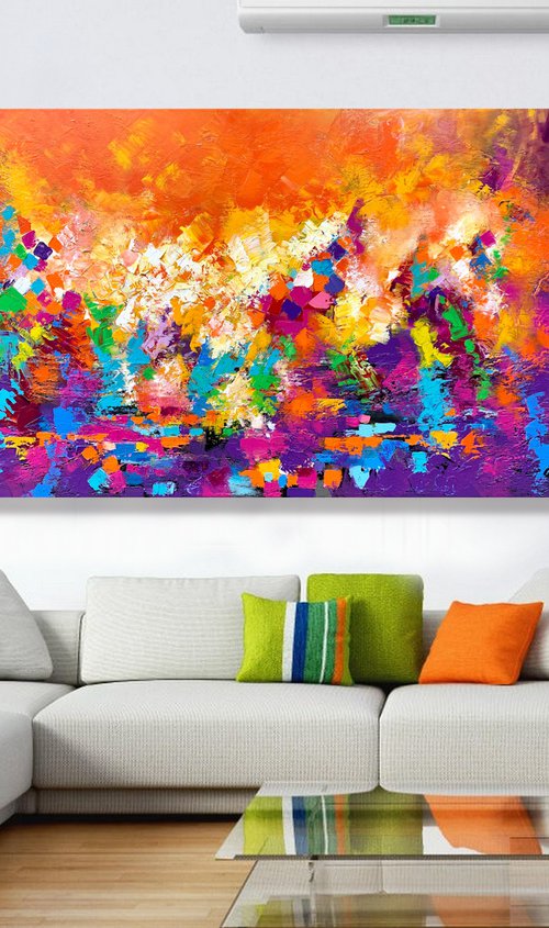 Here Comes The Summer - XL LARGE,  TEXTURED, PALETTE KNIFE, BOLD ABSTRACT ART – EXPRESSIONS OF ENERGY AND LIGHT. READY TO HANG! by Julijana Ravbar