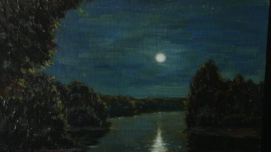 The Lunar Night - original summer landscape, painting