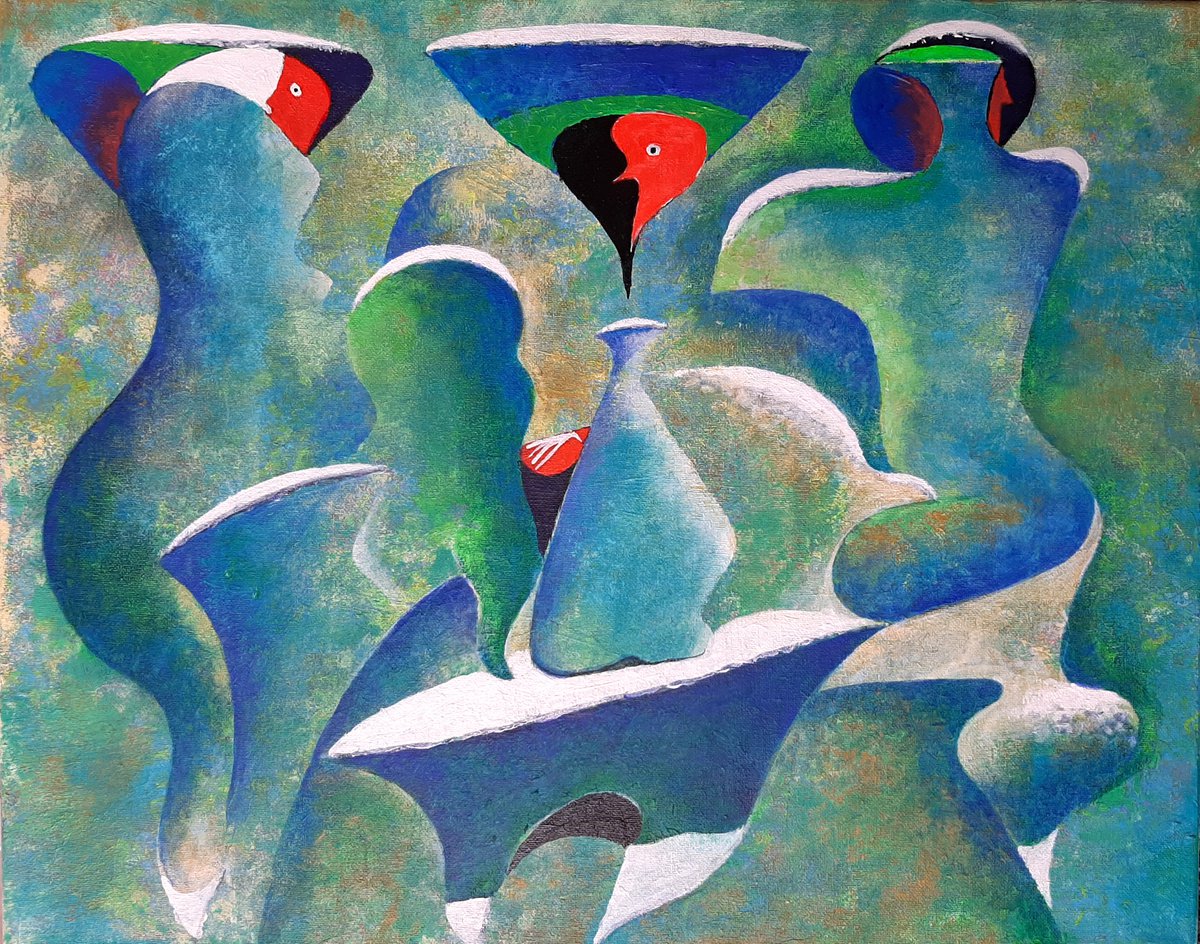 Surrealistic Abstract Acrylic Painting By Vadim Vaskovsky, 20 X 16", Summer Snow, Original Artwork