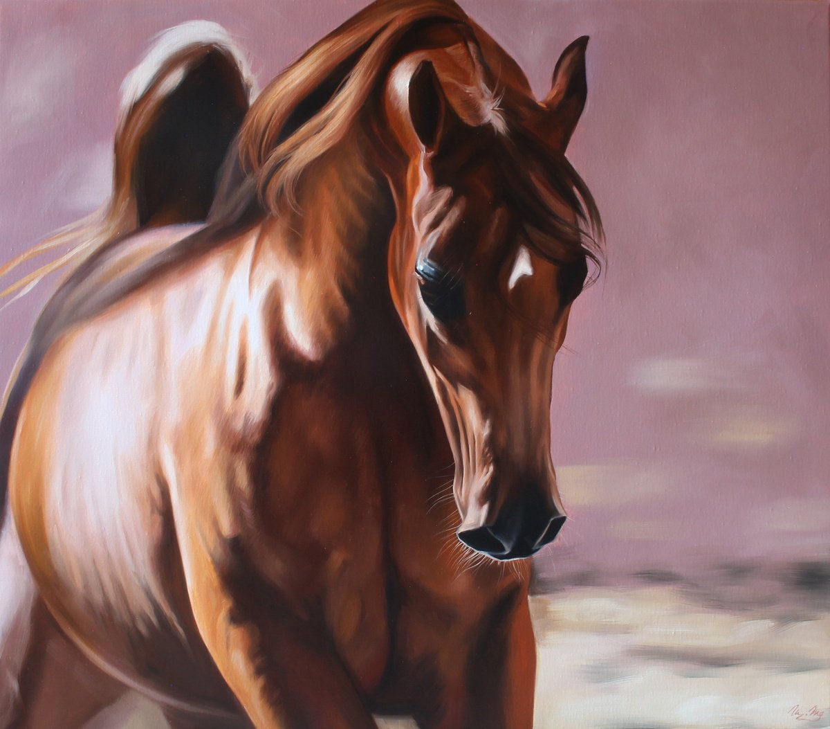 Photorealistic Animal Oil Painting By Marie Madej, 31 X 28", Arab, Original Artwork