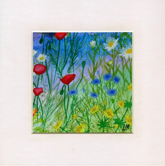 Wildflowers - mounted watercolour, small gift idea