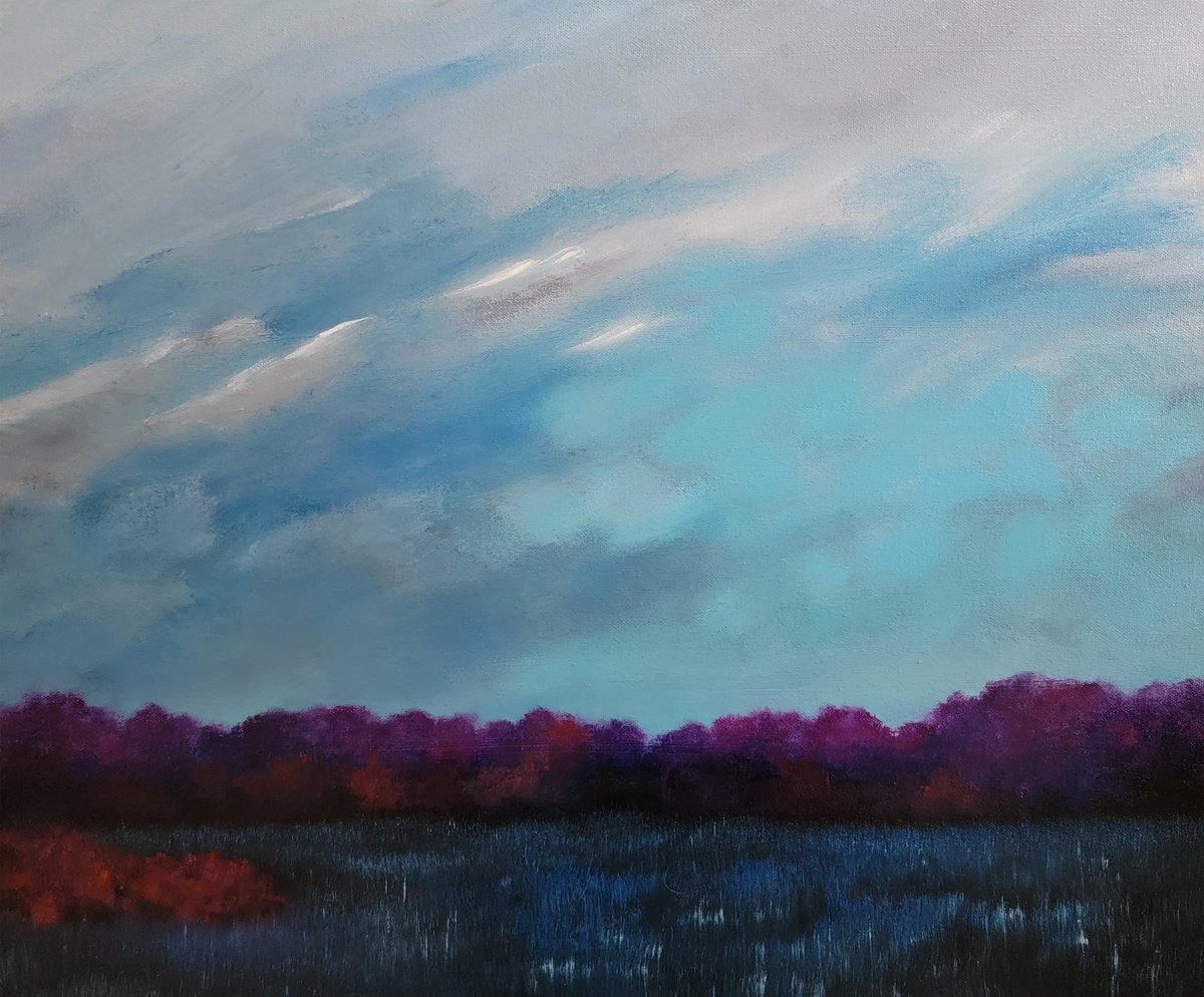 Impressionistic Landscape Oil Painting By Faith Patterson, 24 X 20, Blue Afternoon, Original Artwork