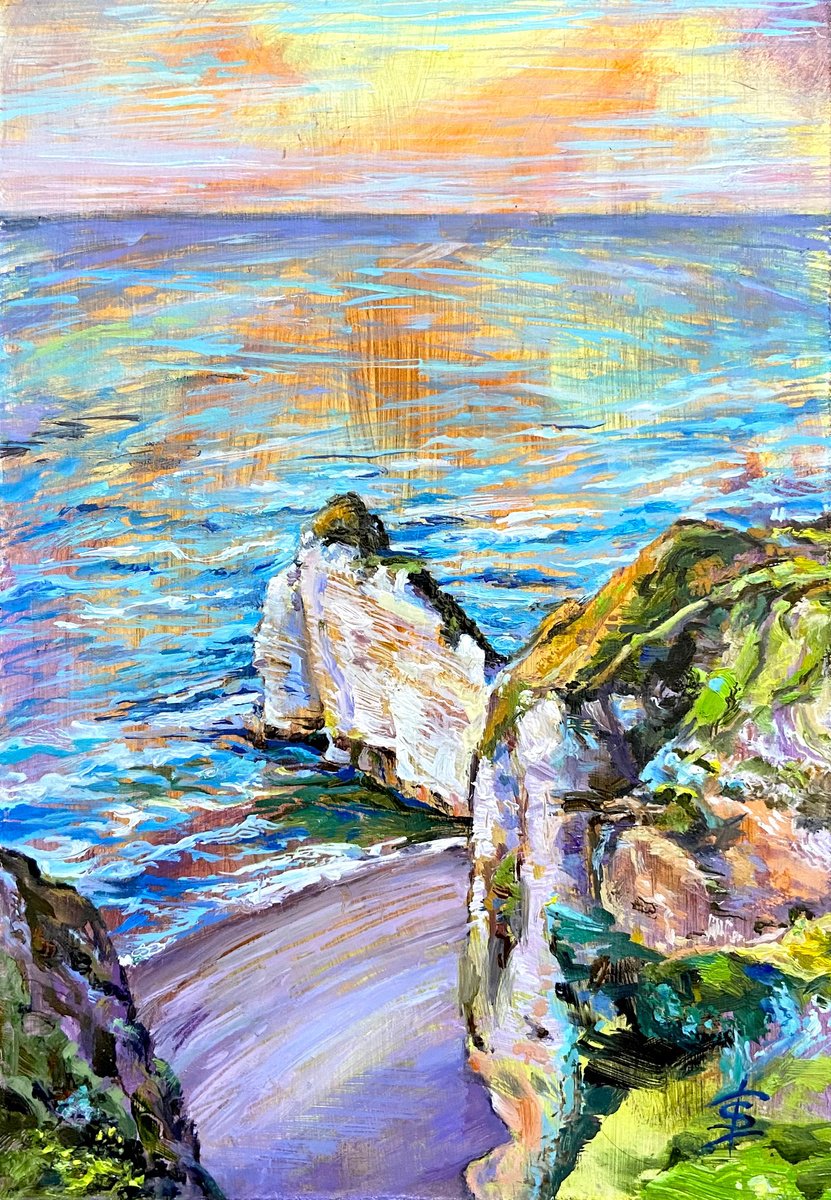 Impressionistic Landscape Oil Painting By Elvira Sesenina, 7 X 10, White Cliffs Of Seine-Maritime, Original Artwork