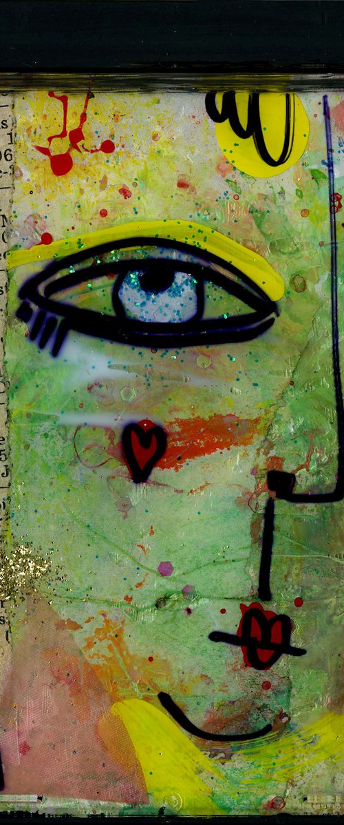 Mixed Media Funky Face 7 - Altered Cd Case Art by Kathy Morton Stanion by Kathy Morton Stanion