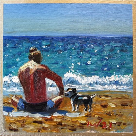 ‘A HOT DAY ON THE BEACH’ - Small Oil Painting Ready to Hang