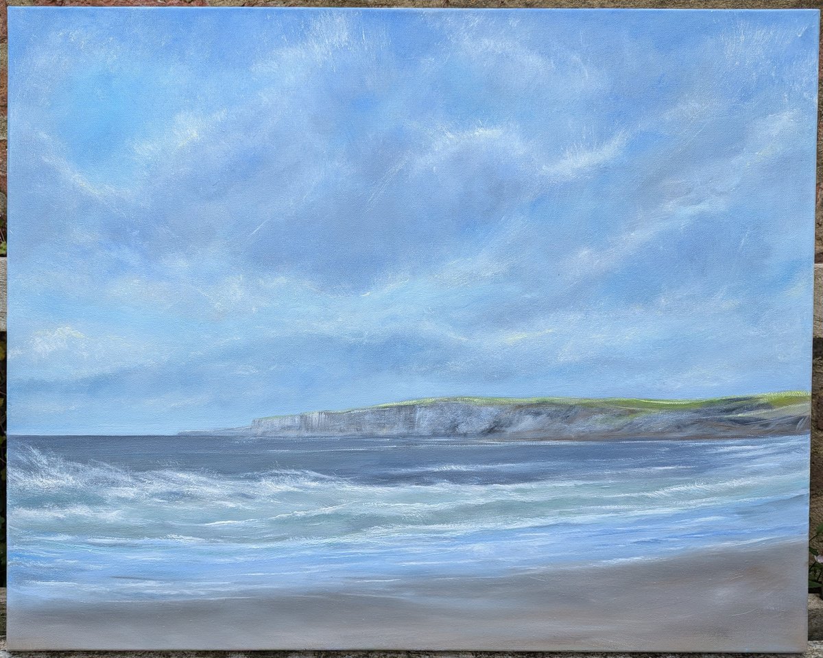 Impressionistic Landscape Oil Painting By Sarah Louise Armstrong, 3 X 2", Choppy Sea Filey, Original Artwork