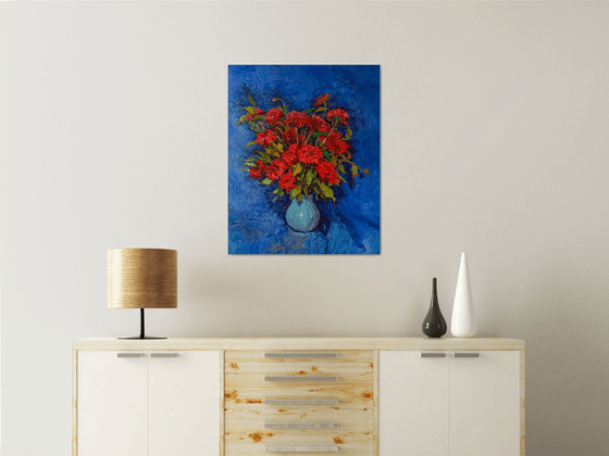 Red Georgin Flowers on the Blue