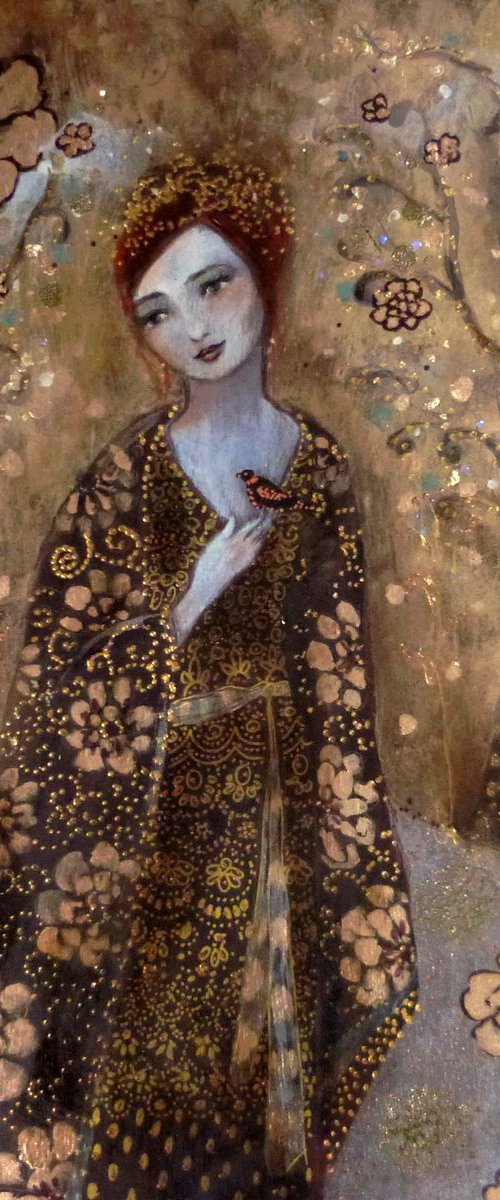"The confidence" mix media on wood 40x30cm by Loetitia Pillault