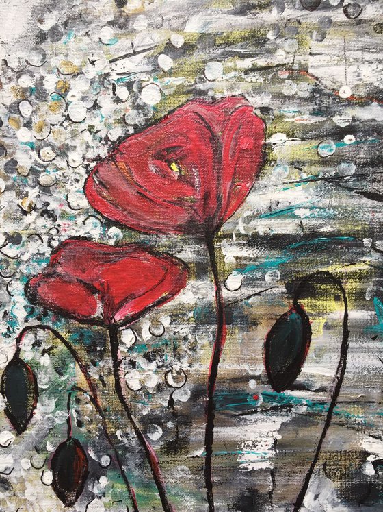 Poppies Artwork For Sale Original Flower Painting On Canvas Ready to Hang Gift Ideas Acrylic Paintings Buy Art Now Free Delivery 30x40cm