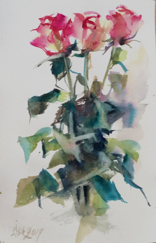 Three rad roses by Irina Bibik-Chkolian