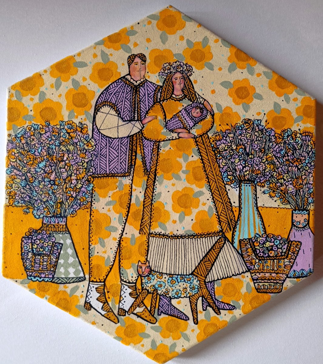 Naive Portrait Acrylic Painting By Tetiana Osadchuk, 12 X 12", Eternal Love., Original Artwork