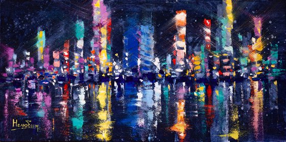 Abstract cityscape.Panorama of the night city