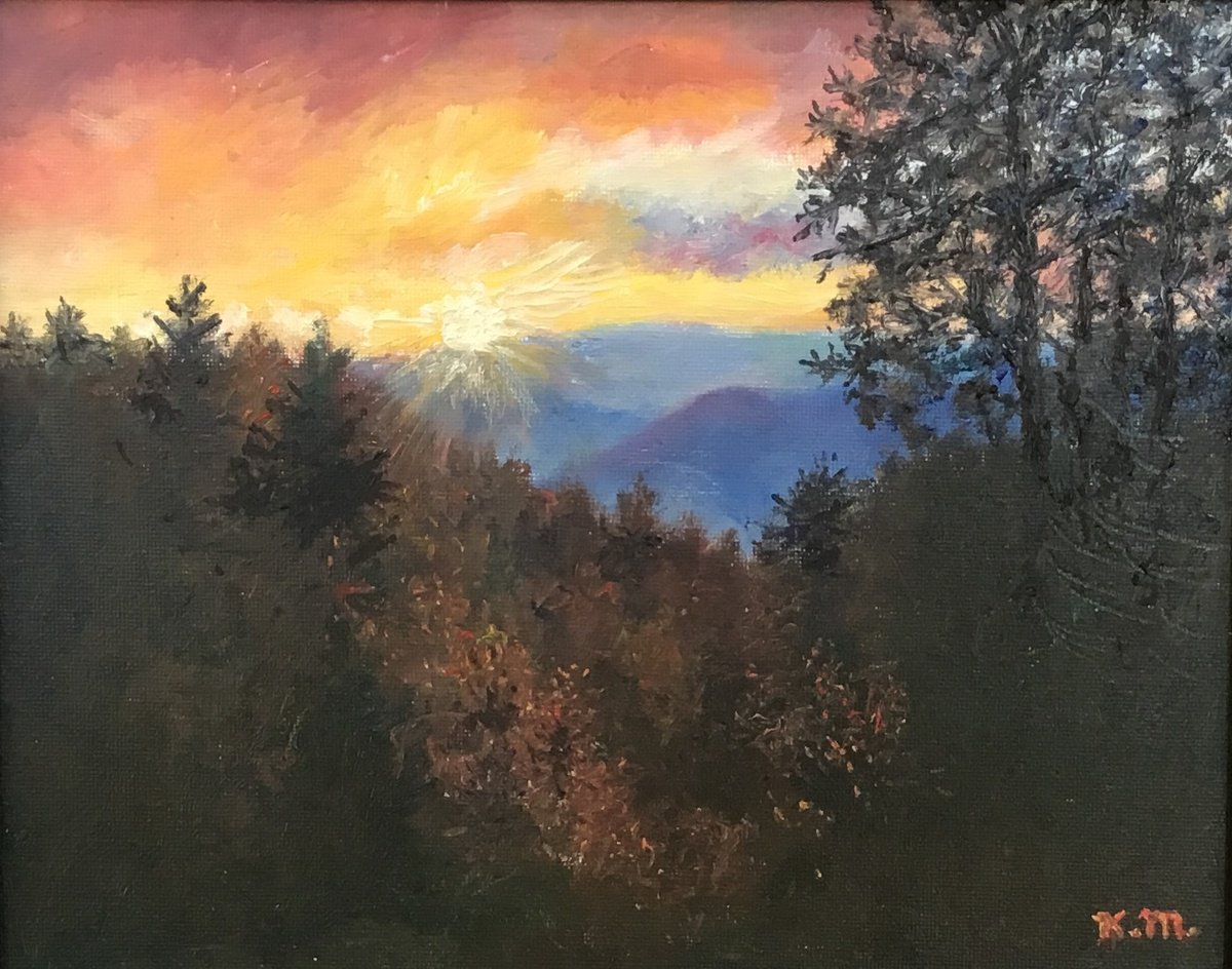 Photorealistic Landscape Oil Painting By Kathleen Mcdermott, 14 X 12", Sunrise At Newfound Gap, Original Artwork