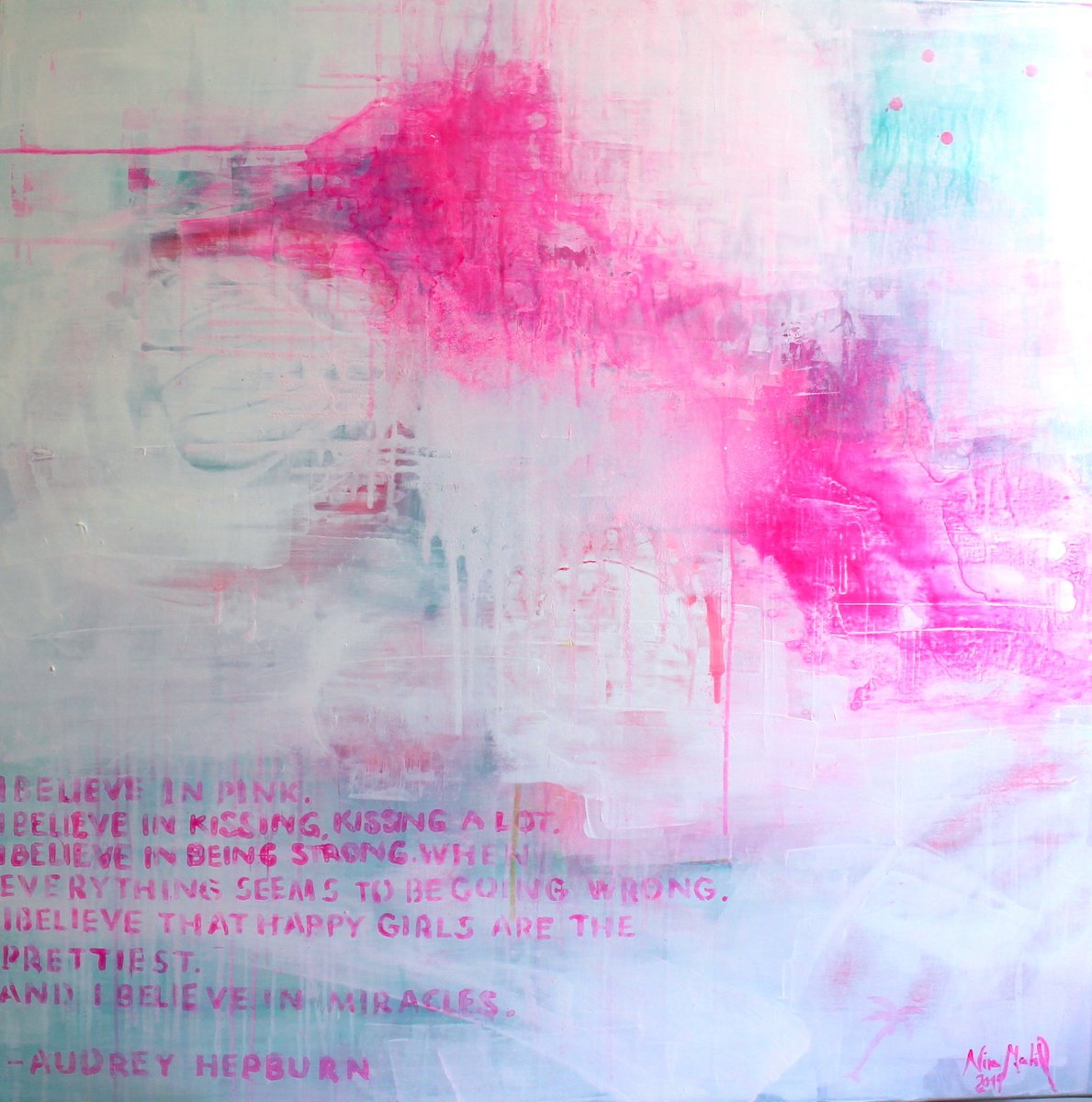 Abstract Acrylic Painting By Nina Mahnik, 39 X 39", I Take You To The Candy Shop, Original Artwork