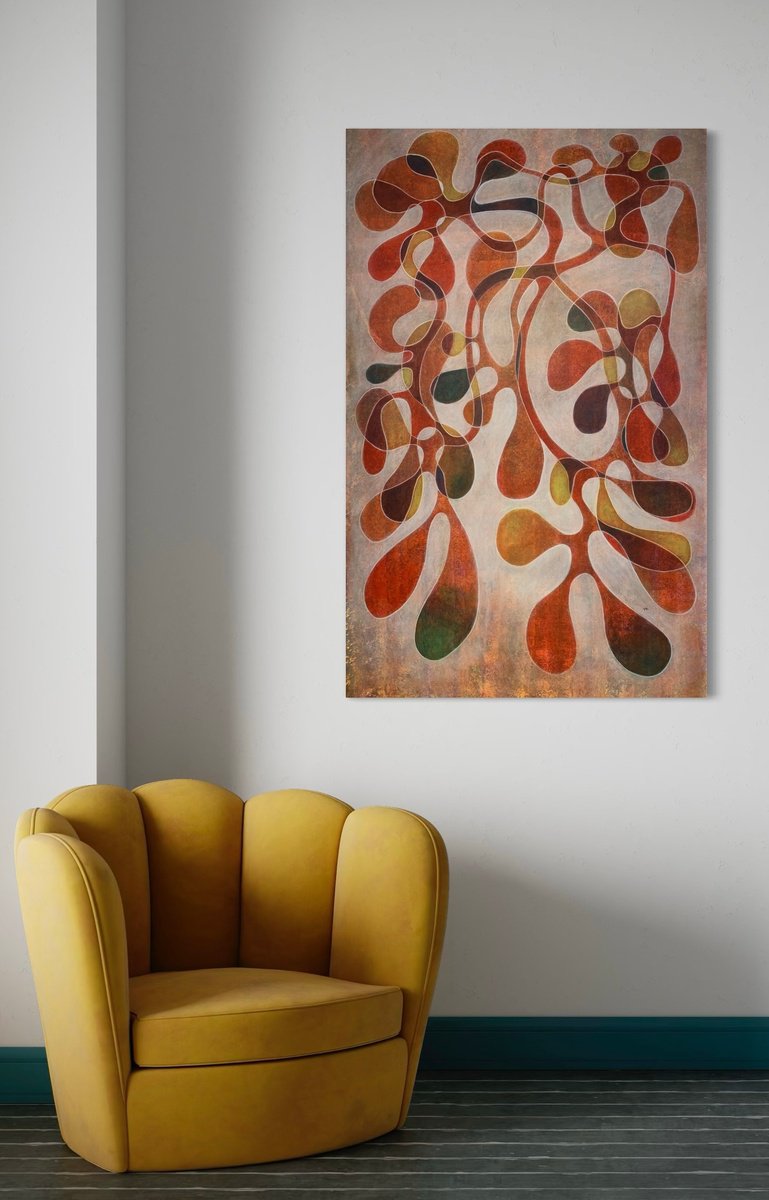 Abstract Acrylic Painting By Maarit Korhonen, 36 X 55", Reggae, Original Artwork