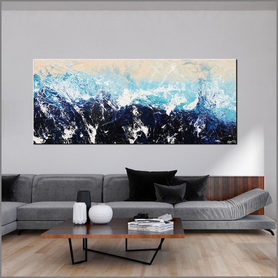 Awash Huge 240cm x 100cm texture Abstract painting blues ocean