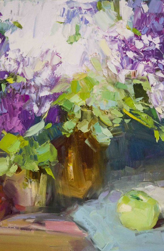 Still life with Lilacs Handmade oil Painting One of a Kind