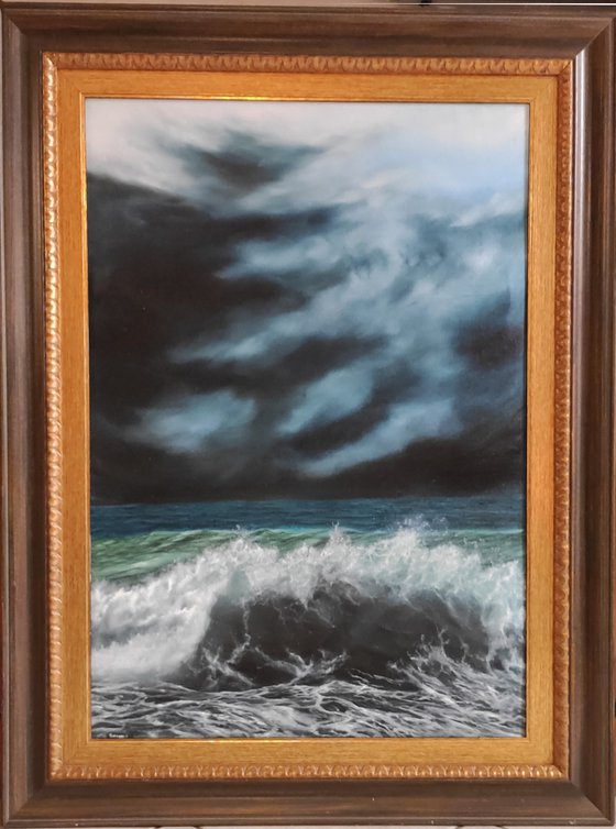 Just before the rain - stormy ocean seascape in oil