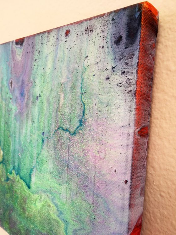 "Cosmic Rain" - Original Small Abstract PMS Acrylic Painting - 12 x 9 inches