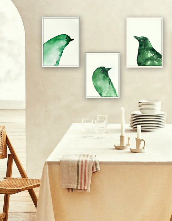 Set of 3 Bird paintings.