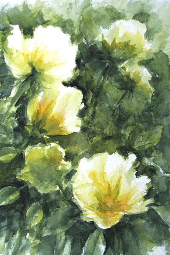 Pale yellow flowers - floral painting
