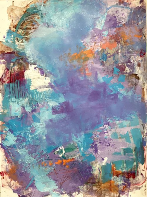 Too Many Items in My Basket - Colorful energetic contemporary abstract art painting by Kat Crosby