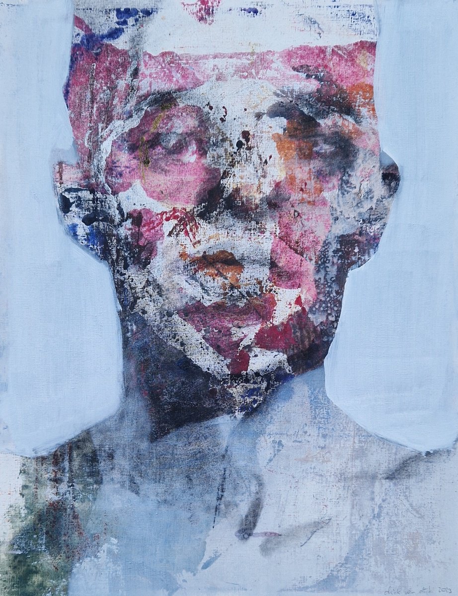 Impressionistic Portrait Charcoal Drawing By Dick Van Dijk, 20 X 26, Colour Fields, Original Artwork