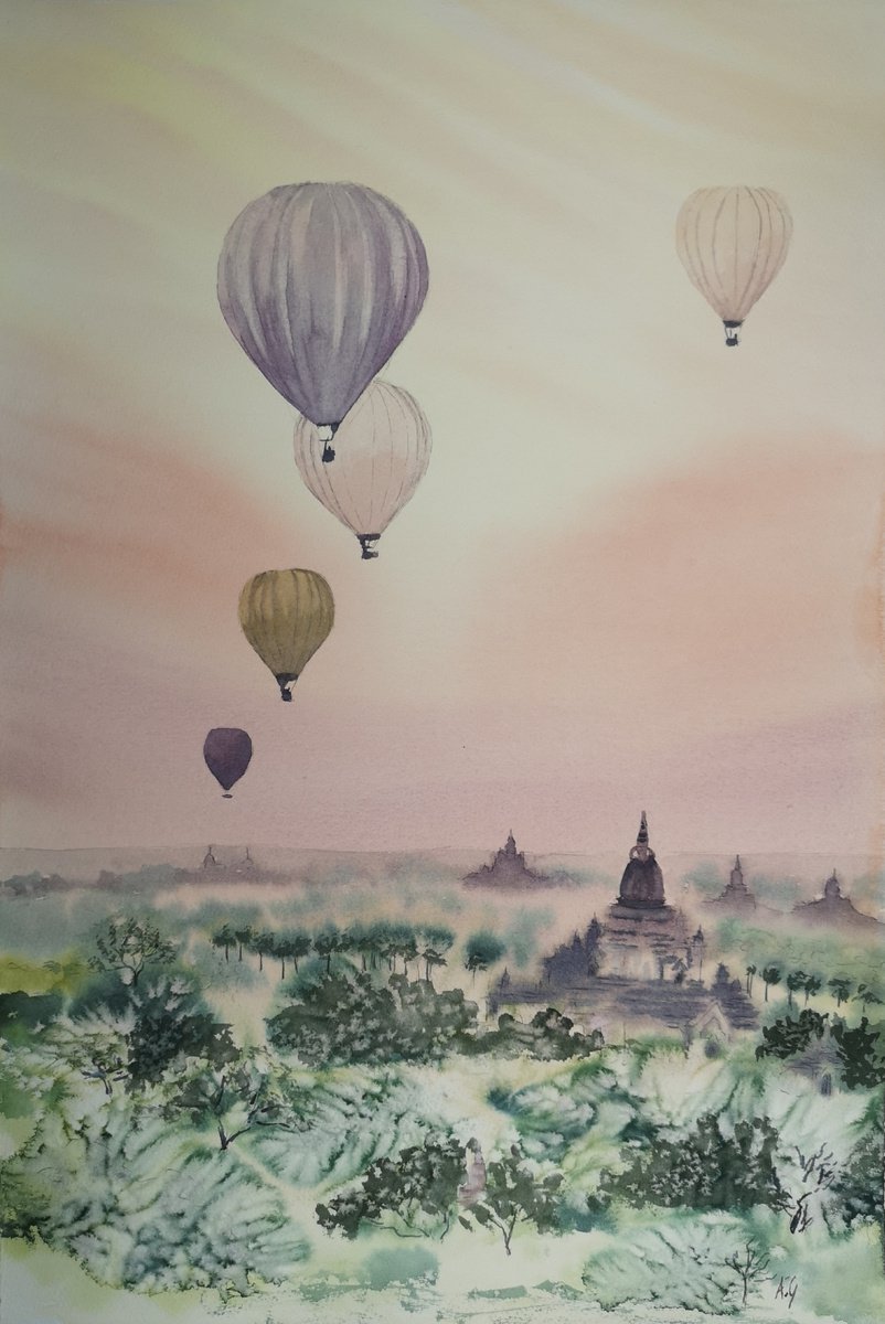 Impressionistic Landscape Watercolour By Aneta Gajos, 15 X 22, Bagan, Original Artwork