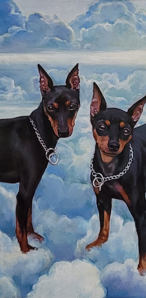 Commission Portraits of Passed Twin Dogs by QI Debrah