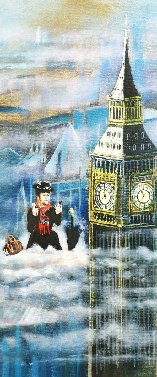 Mary Poppins in the clouds by Gordon Bruce