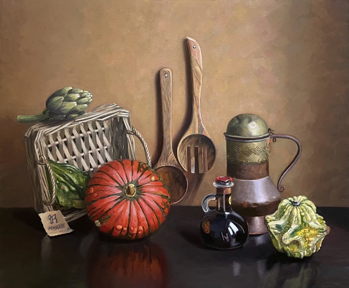 Still Life Oil Painting By Yana Rikusha, 26 X 22", Playful Shapes, Original Artwork