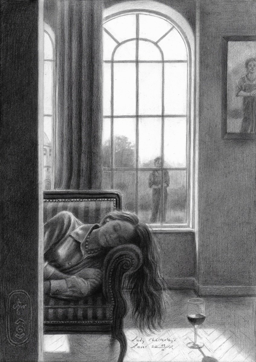 Geometric Portrait Pencil Drawing By Corne Akkers, 8 X 12, Lady Chatterley