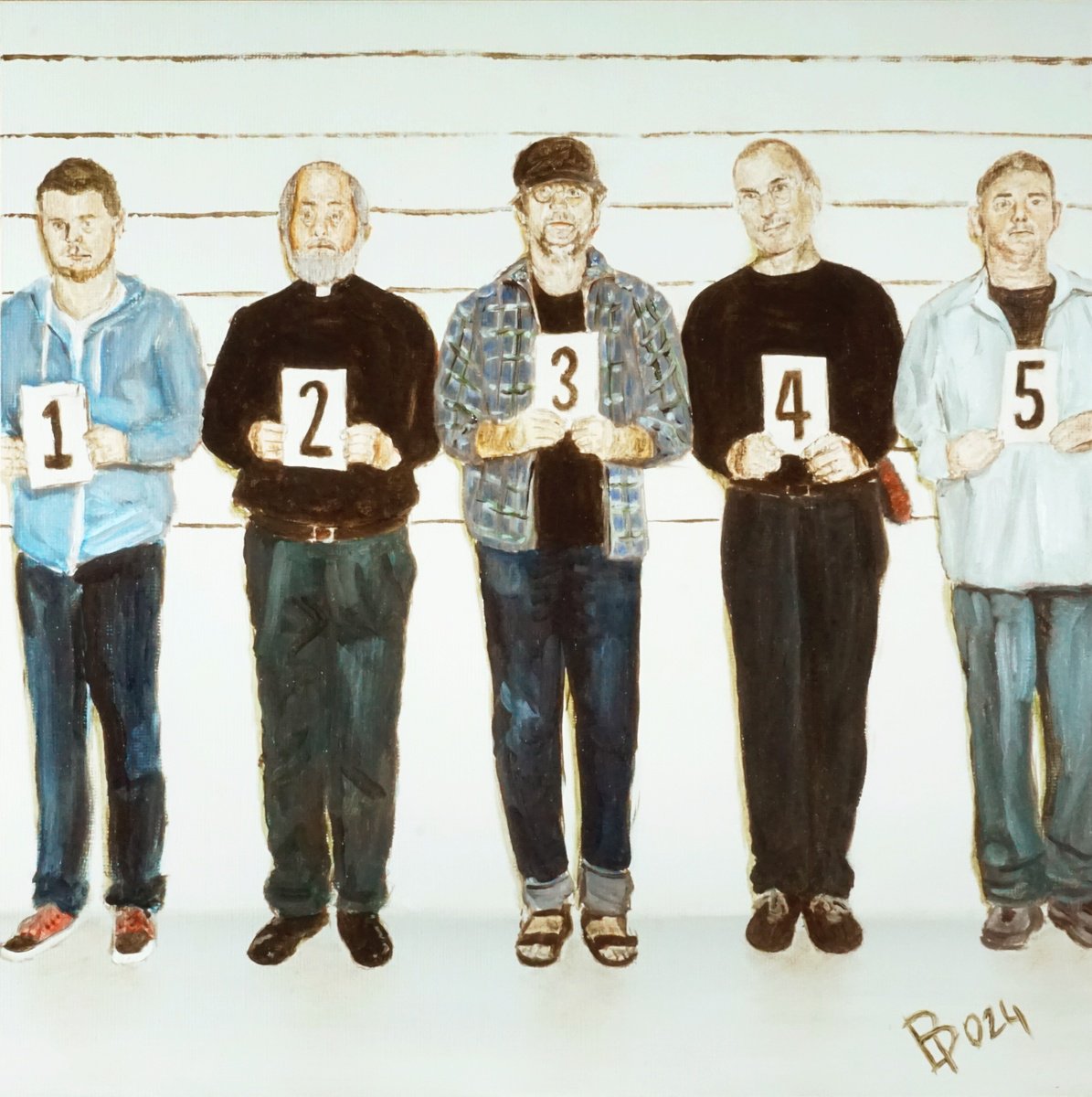 Expressive Portrait Oil Painting By Paolo Borile, 11 X 11", Steve At The Police Station, Original Artwork