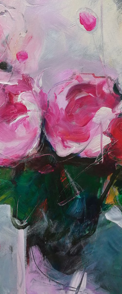 Peonies in a glass by Olga David