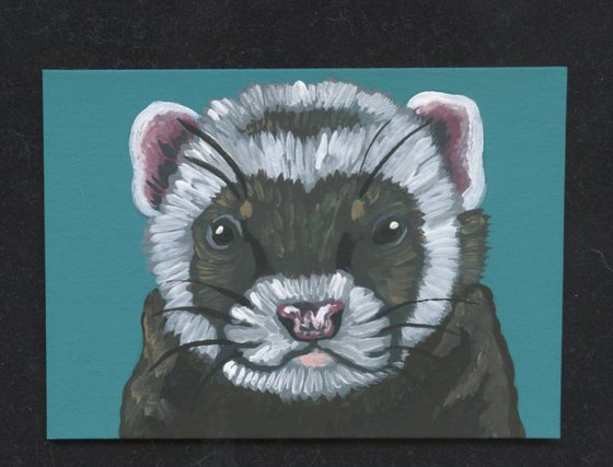 ACEO ATC Original Miniature Painting Ferret Pet Art-Carla Smale