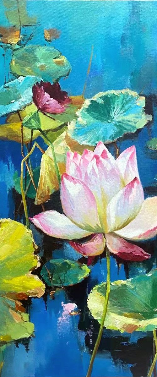 Still life oil painting:Lotus by Kunlong Wang