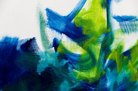 Abstract tall grasses 2 in green and blue - READY TO HANG