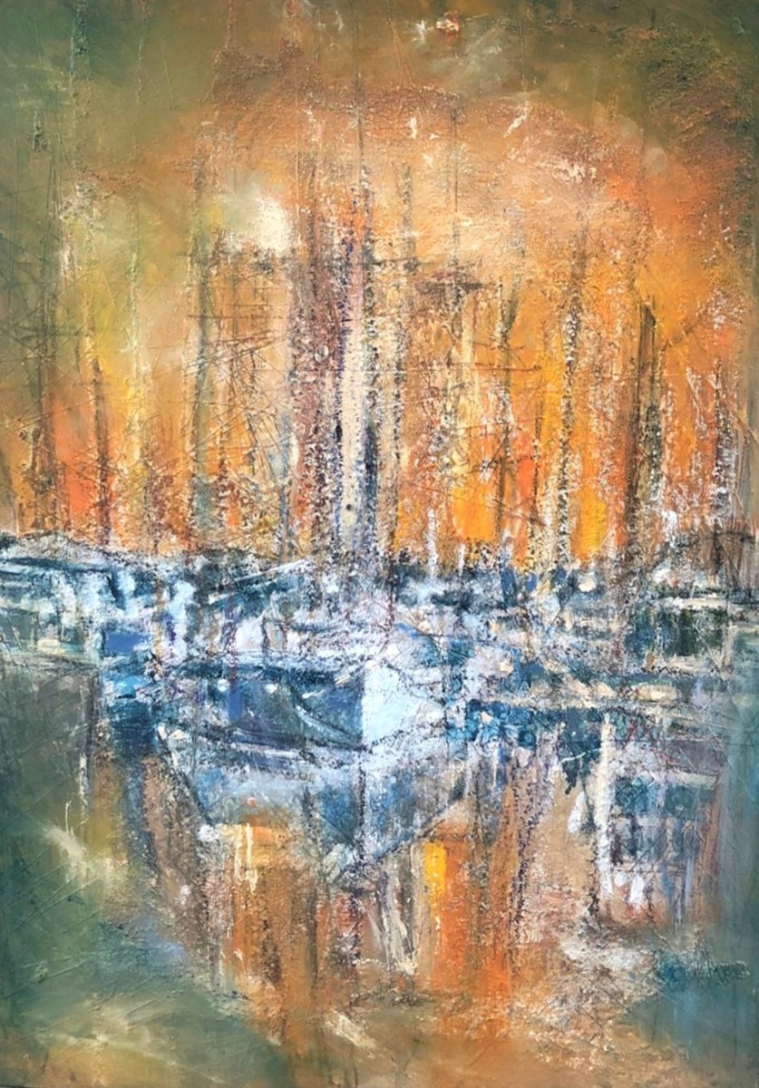 Impressionistic Landscape Oil Painting By Snezana Djordjevic, 20 X 28", Harbour Of Love 9 -Valli, Original Artwork