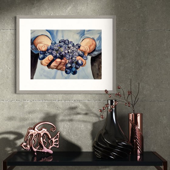 Harvest Bliss: Farmer's Hands with Grapes