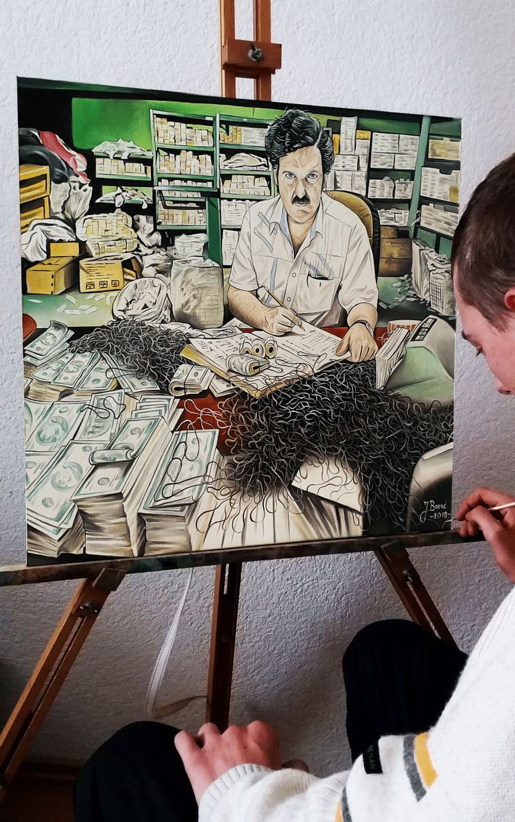Pablo Escobar , ORIGINAL OIL ON CANVAS PAINTING by Josip Barac