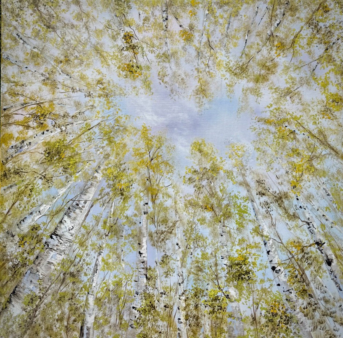 Impressionistic Landscape Oil Painting By Tanja Frost, 35 X 35", The Silent Of The Forest, Original Artwork