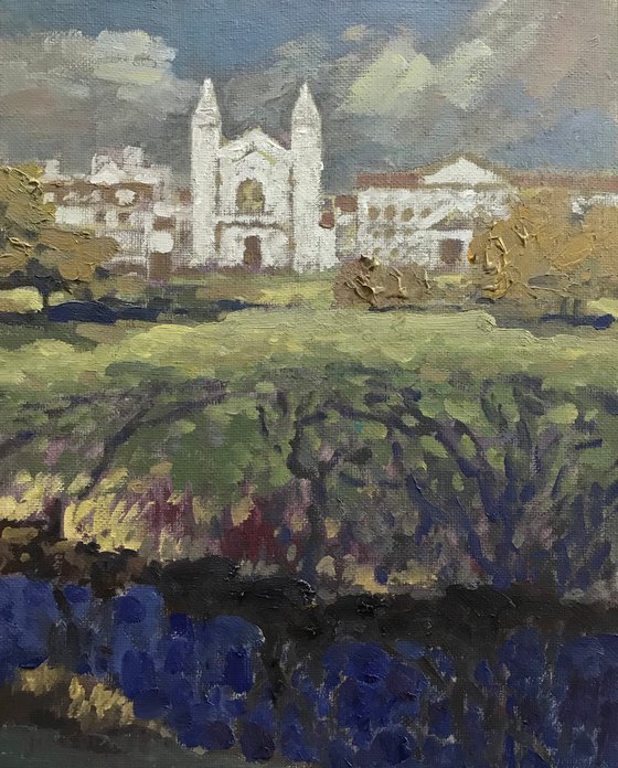 Original Oil Painting Wall Art Signed unframed Hand Made Jixiang Dong Canvas 25cm × 20cm Cityscape King's College Chapel Small Impressionism Impasto