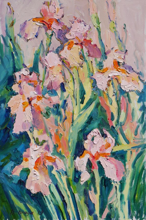 Pink irises (plein air) original painting