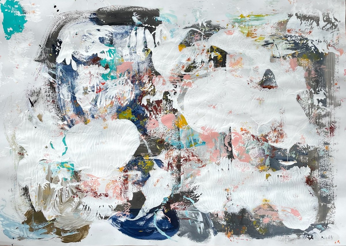 Organic Abstract Acrylic Painting By Christel Haag, 23 X 16, Ohne Worte, Original Artwork